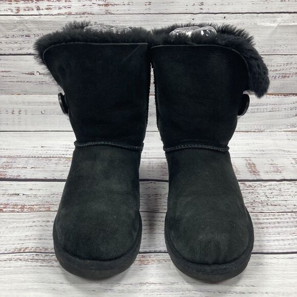 Ugg Bailey Button Short II 2 Black Sheepskin Suede Winter Boots, Women’s Size 7 - Picture 2 of 9